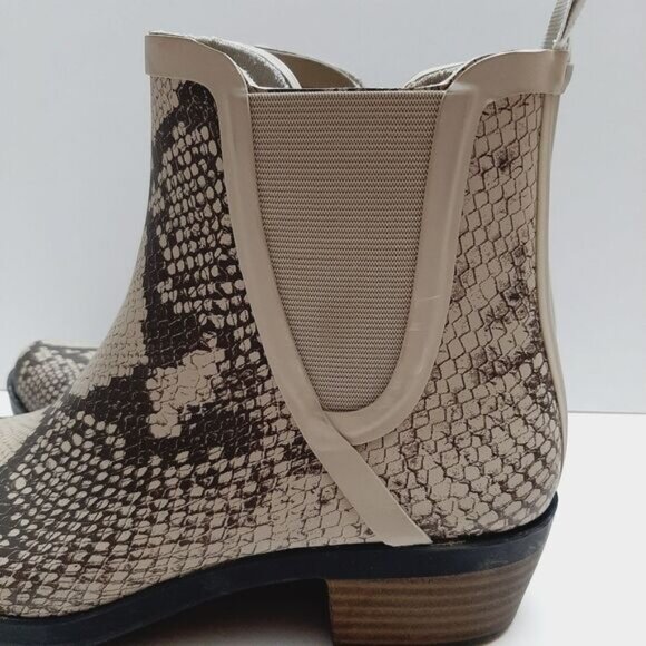 LUCKY BRAND Basel H2O Snakeskin Print Rain Boots Zip-Up Booties Tan Brown Sz 7 M - Picture 8 of 14